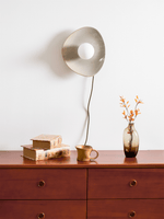 Pebble Disc Ceramic Plug-In Wall Sconce, Taupe & White, Modern Minimalist