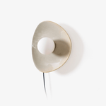 Pebble Disc Ceramic Plug-In Wall Sconce, Taupe & White, Modern Minimalist