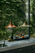 Semi Arch Pendant Light – Designer Aluminum Swag Lamp for Dining & Living Spaces