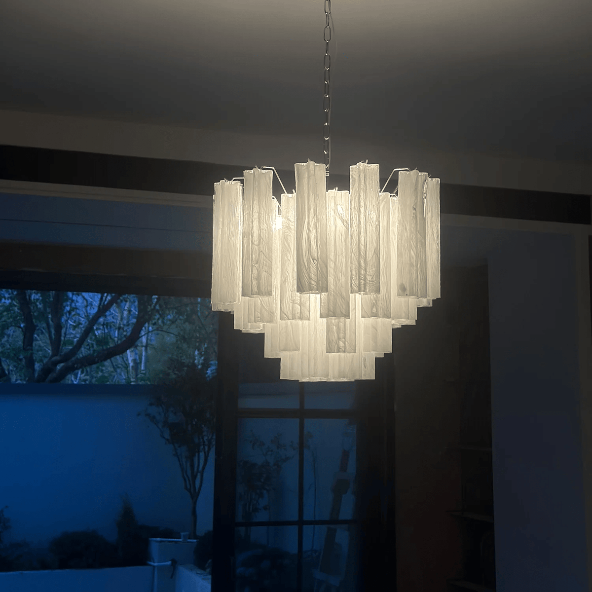 Art Deco Murano Glass Tube Chandelier in Nickel for Dining Room and Bedroom