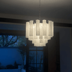 Art Deco Murano Glass Tube Chandelier in Nickel for Dining Room and Bedroom