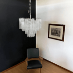 Art Deco Murano Glass Tube Chandelier in Nickel for Dining Room and Bedroom