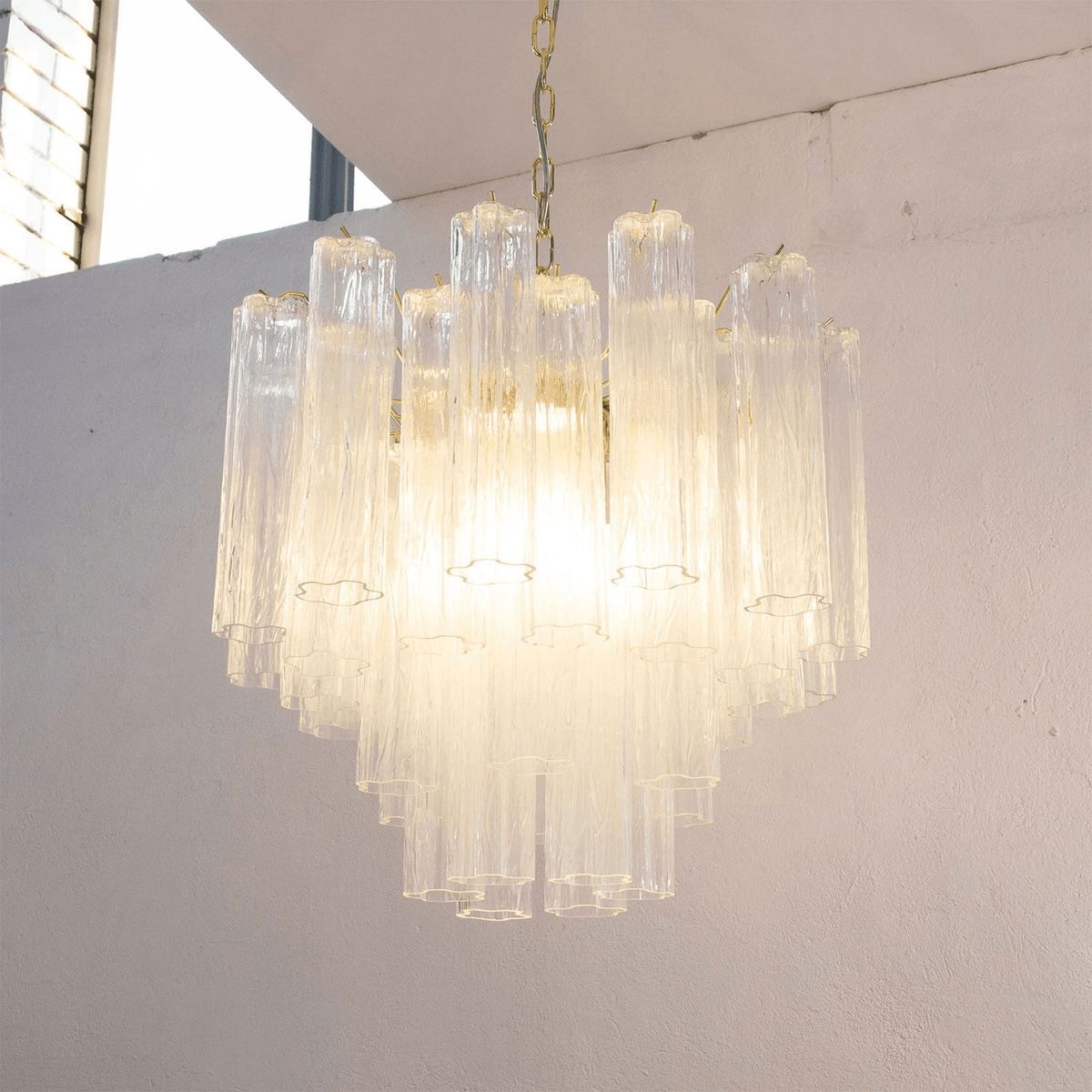 Art Deco Murano Glass Tube Chandelier in Nickel for Dining Room and Bedroom