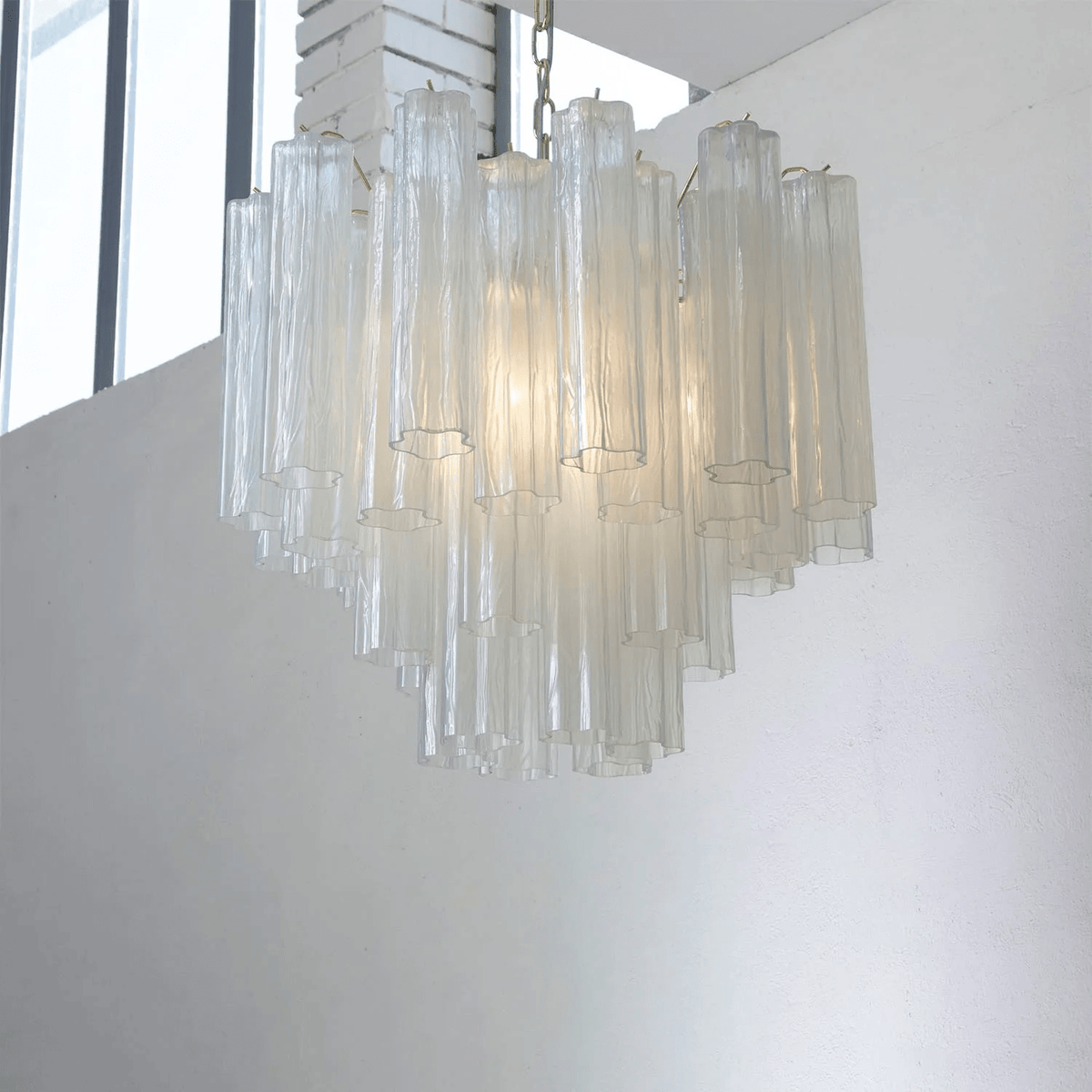 Art Deco Murano Glass Tube Chandelier in Nickel for Dining Room and Bedroom
