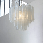 Art Deco Murano Glass Tube Chandelier in Nickel for Dining Room and Bedroom