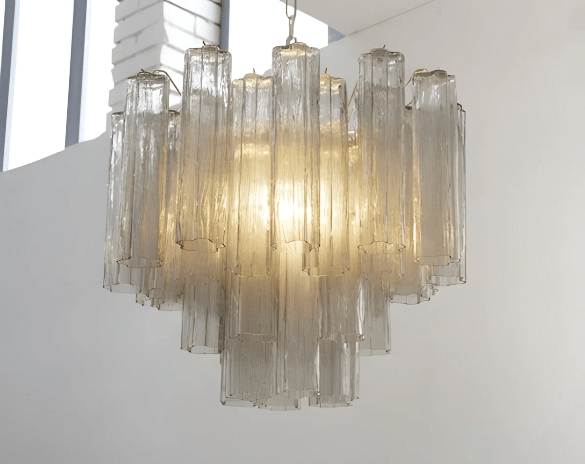 Art Deco Murano Glass Tube Chandelier in Nickel for Dining Room and Bedroom