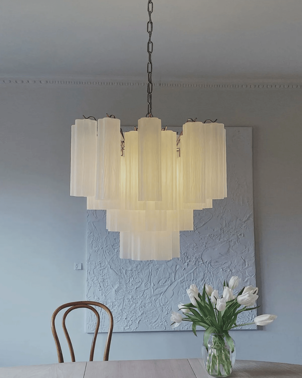 Art Deco Murano Glass Tube Chandelier in Nickel for Dining Room and Bedroom