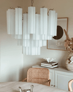 Art Deco Murano Glass Tube Chandelier in Nickel for Dining Room and Bedroom
