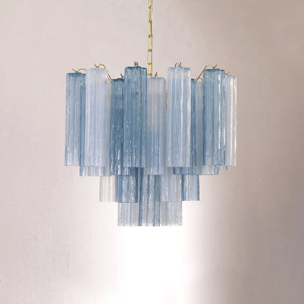 Art Deco Murano Glass Tube Chandelier in Nickel for Dining Room and Bedroom