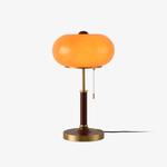 Liora Lantern Table Lamp – Walnut Wood & Amber Glass LED