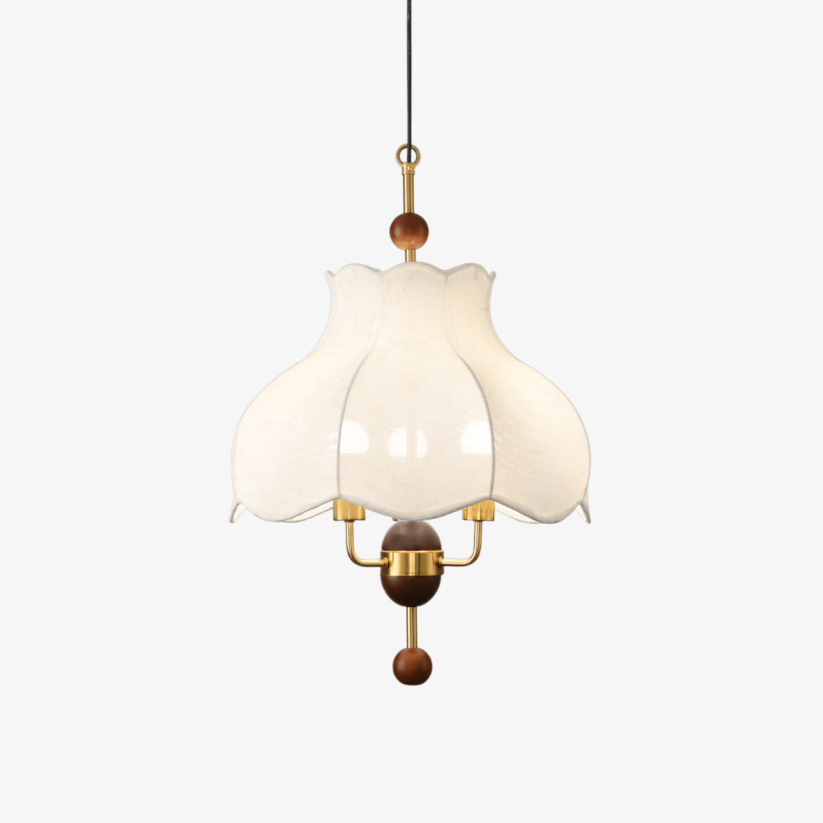 Roselle Bloom Pendant Light – Modern Walnut Wood & Fabric Ceiling Lamp for Dining Room, Living Room, Bedroom