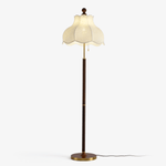 Roselle Bloom Floor Lamp – Scalloped Fabric Shade, Walnut Wood & Brass