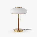 Arvia Table Lamp in Walnut and Brass with Ribbed Glass Shade