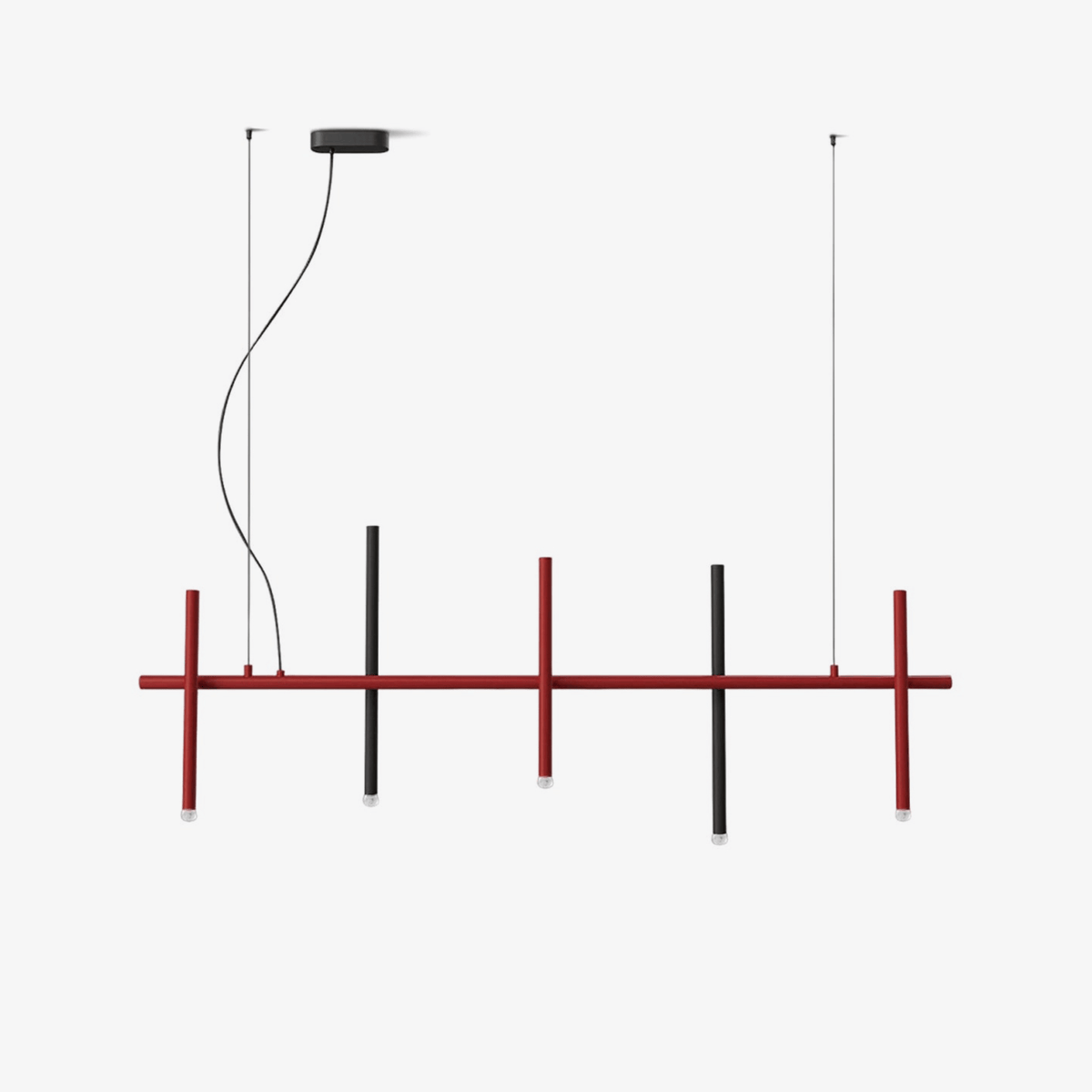 Stratus Line Modern Linear Pendant Light, Red & Black Metal LED Chandelier