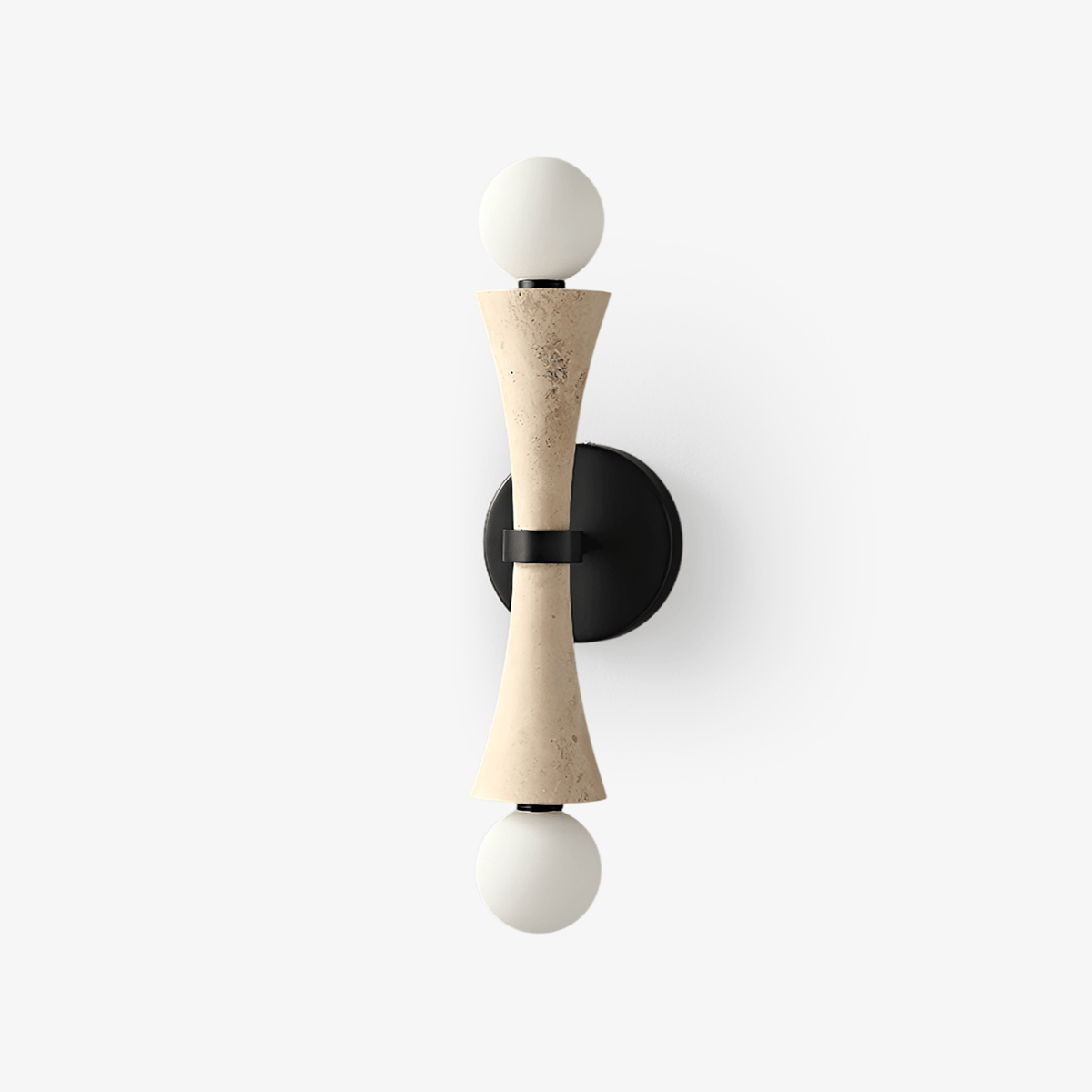 Obel Wall Sconce in Yellow Travertine with Opal Glass Globes