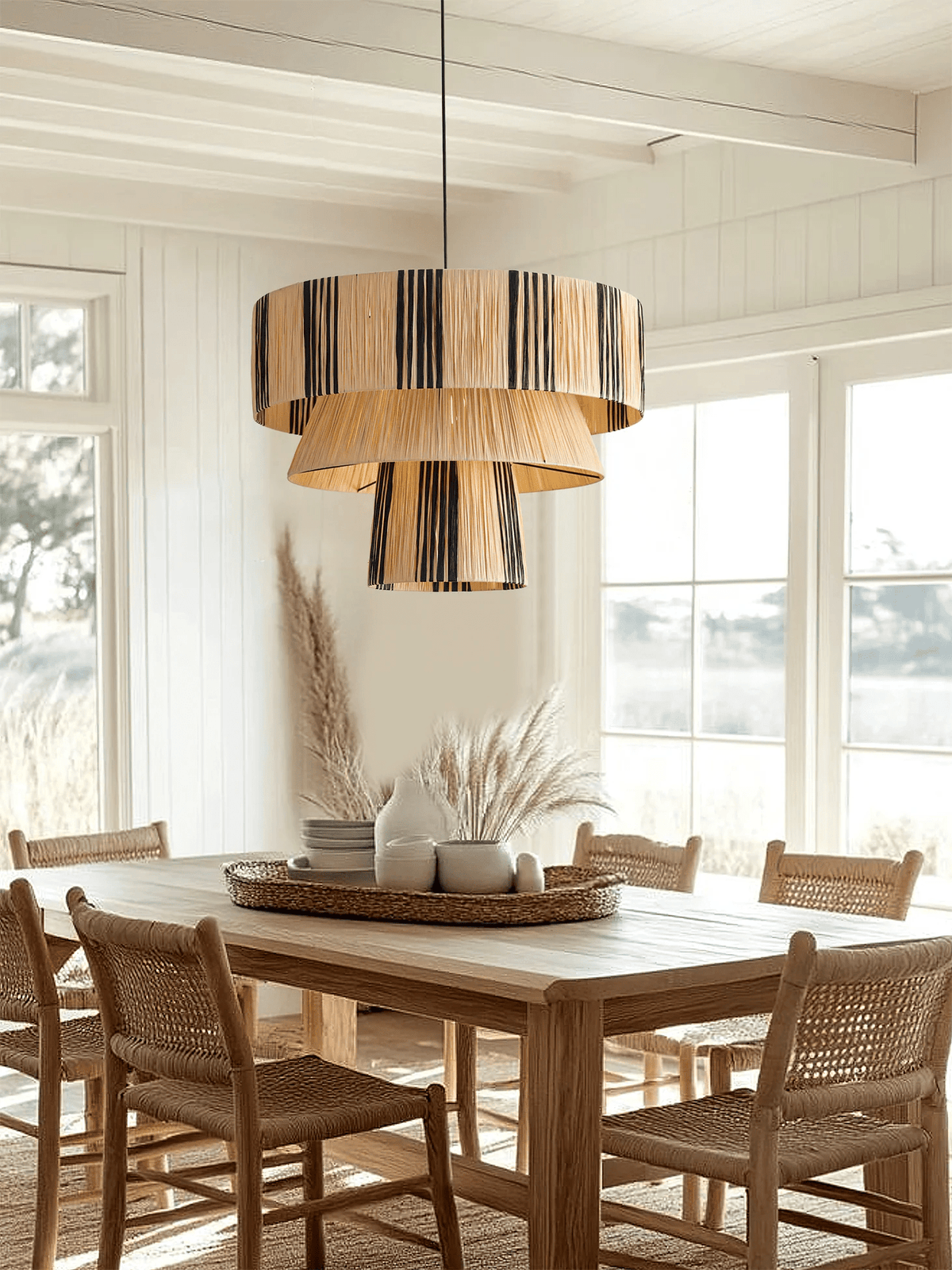 Zarora Handwoven Raffia Pendant Light – Natural Fiber Designer Lamp