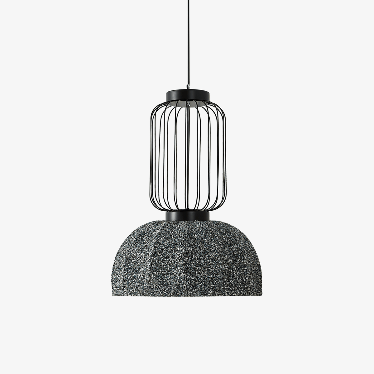 Korvo Pendant Light – Sculptural Black Metal & Fabric Dome Lamp
