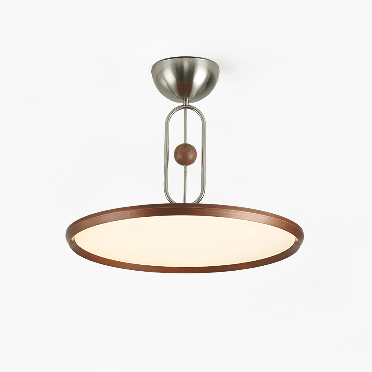 Orbito Semi Flush Ceiling Light in Walnut Wood Grain and Nickel