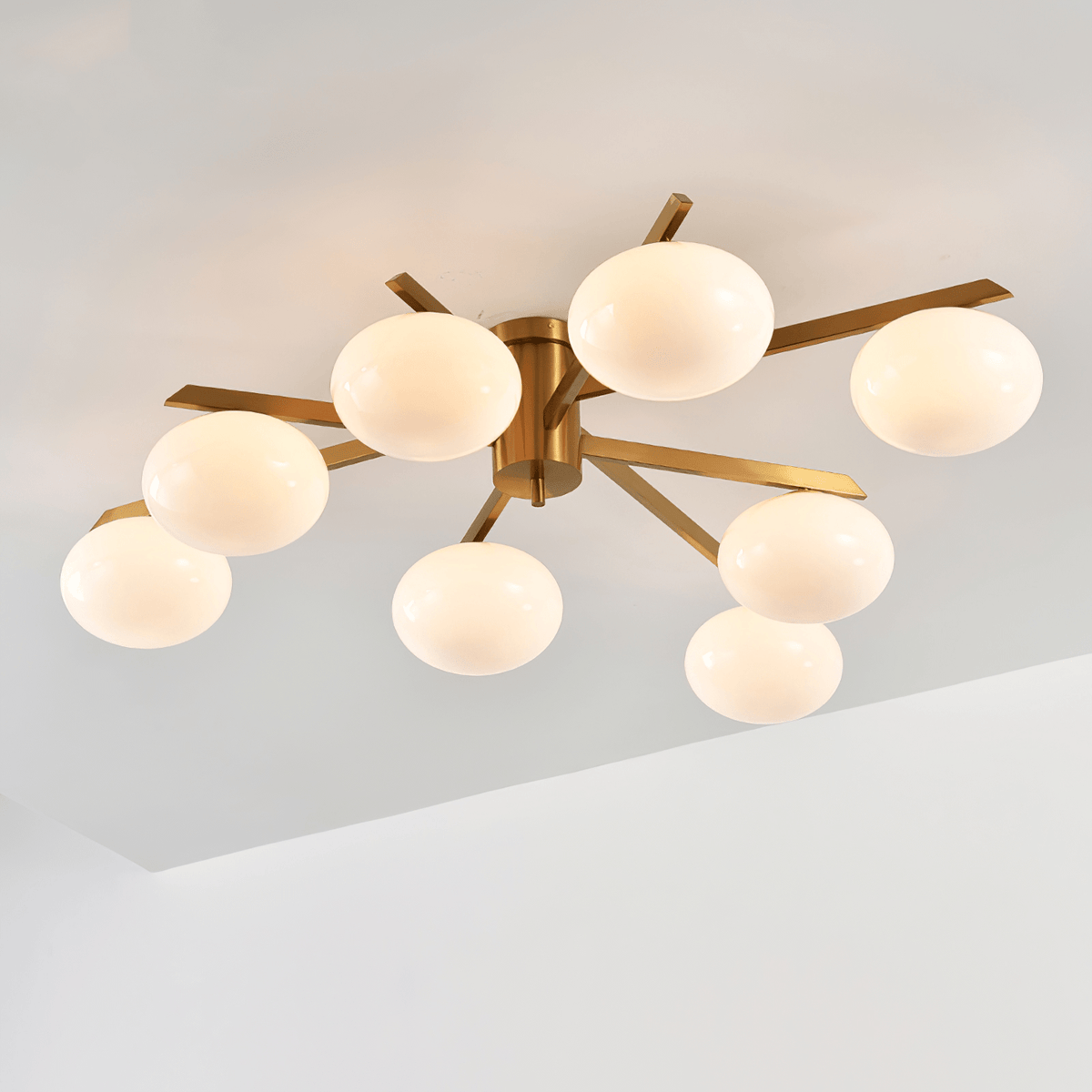Astrora Globe Ceiling Light – Opal Glass & Brass Modern Chandelier