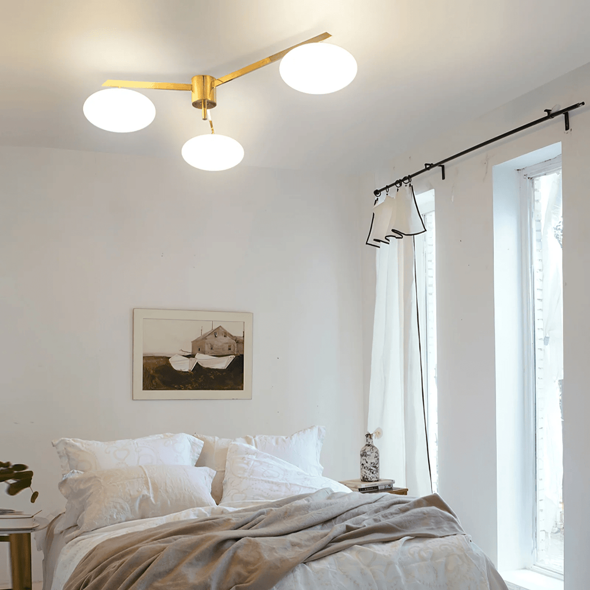 Astrora Globe Ceiling Light – Opal Glass & Brass Modern Chandelier