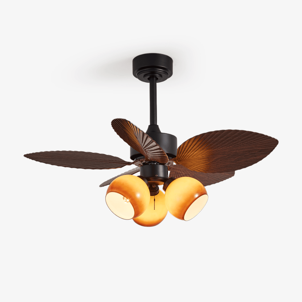 Tropiluxe Ceiling Fan Light with Palm Leaf Blades and Amber Glass Shade