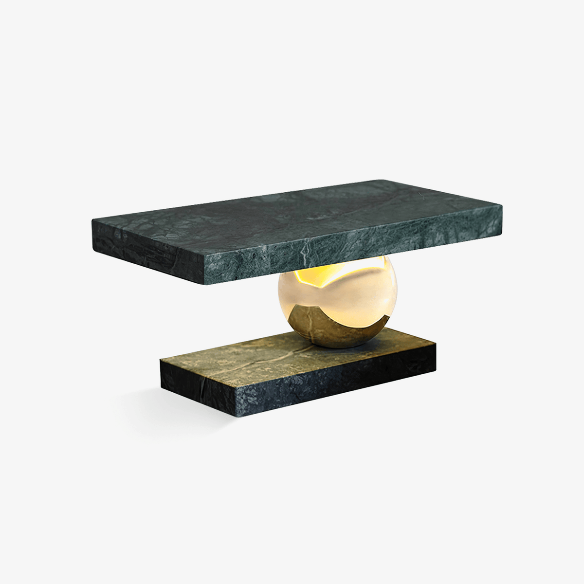 Levoro Stone Table Lamp with Green Marble and Gold Sphere