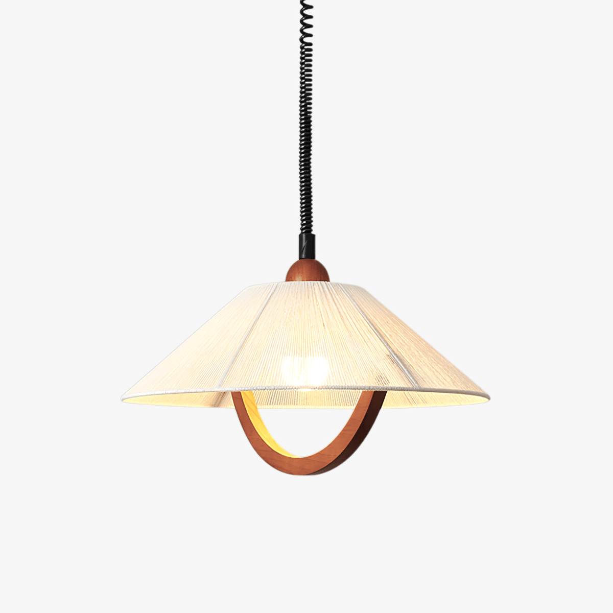 Nimbus Arc Pendant Light – Pleated Fabric Shade with Wood Accent