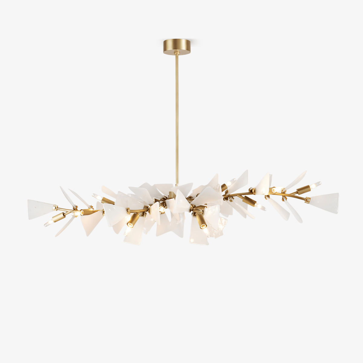 Valkyrie Sculptural Linear Chandelier in Brass and Glass