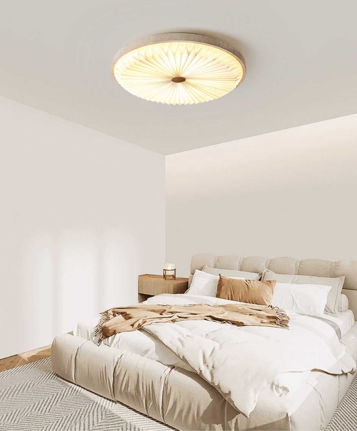 Heliora Travertine LED Flush Mount Ceiling Light, Modern Sunburst Design