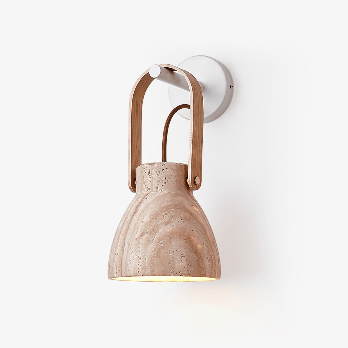 Lanta Arc Stone Wall Sconce in Travertine and Wood