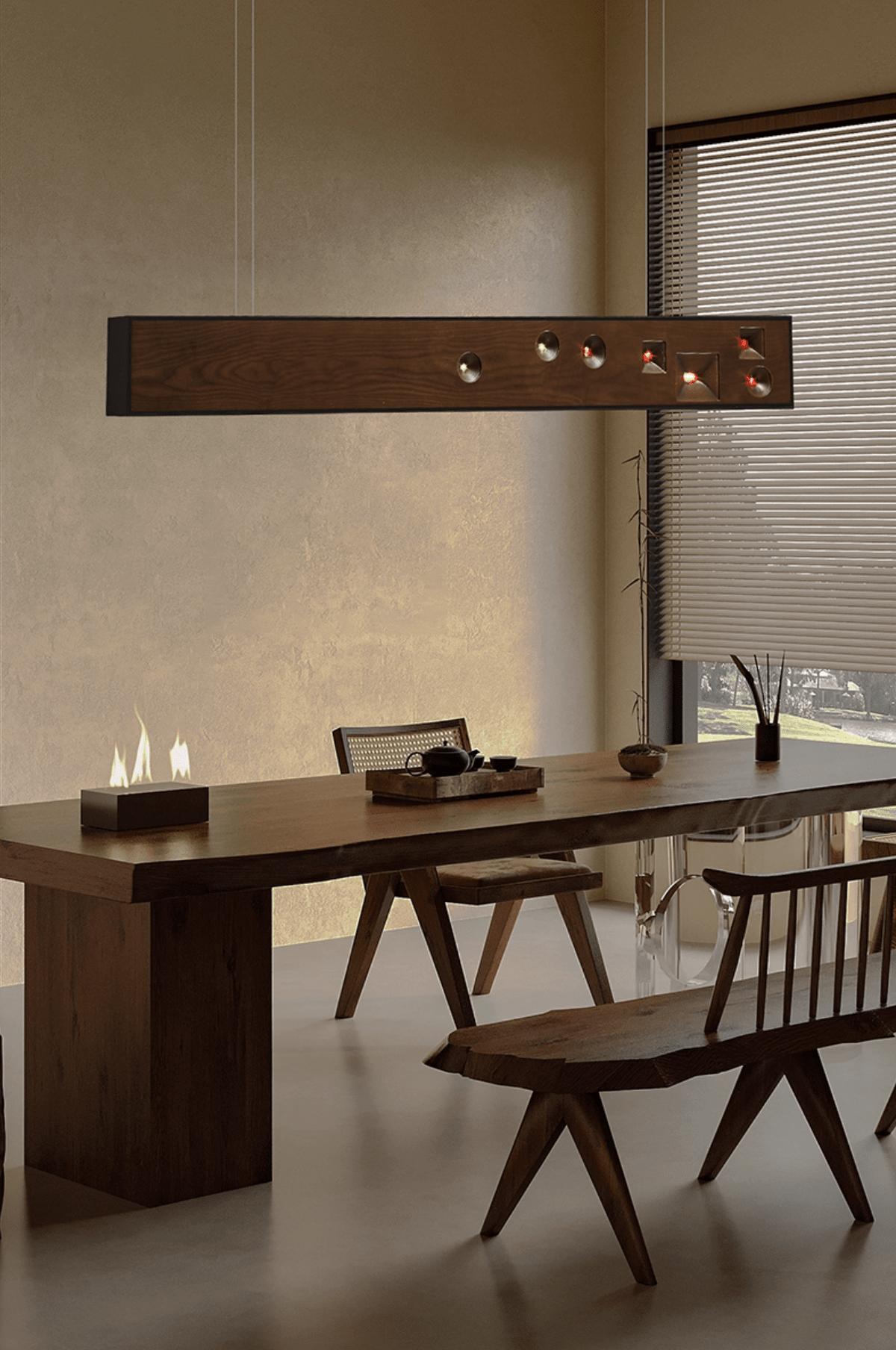 Axis Linear Wood LED Pendant Light for Kitchen Island and Dining Room