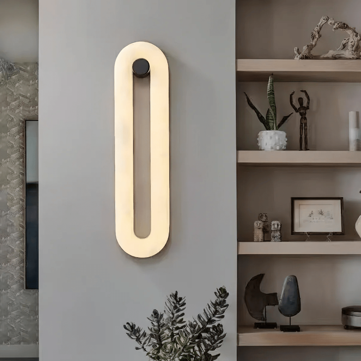Alabaster Capsule Wall Sconce in Natural Stone with Black Mount