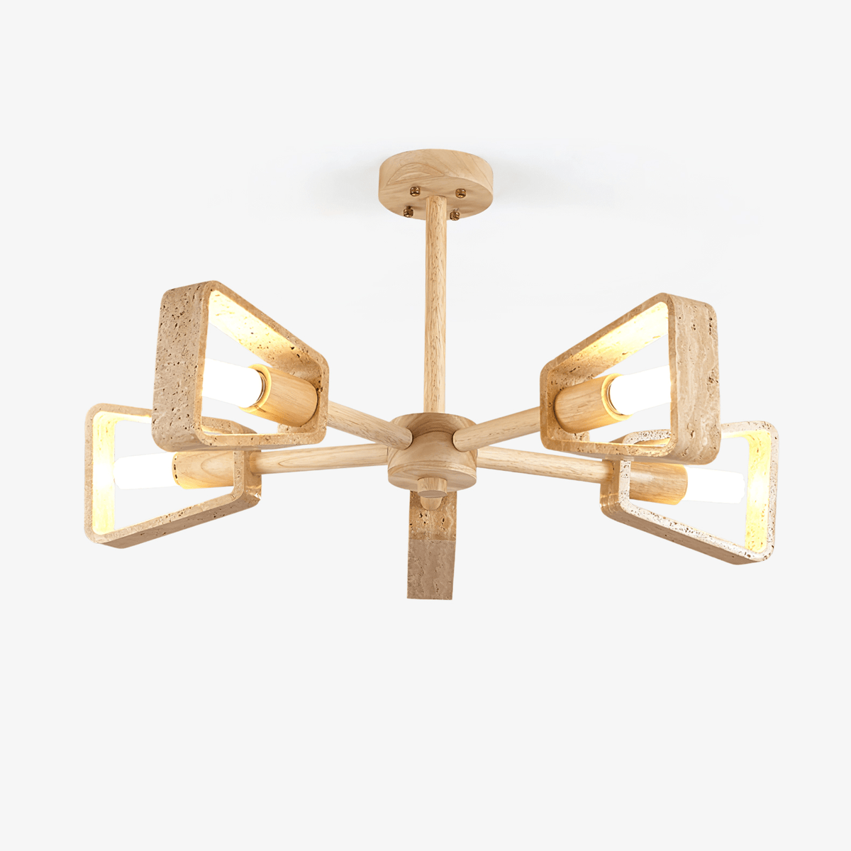 Elementa Travertine Chandelier — Modern Wood & Stone Pendant Light