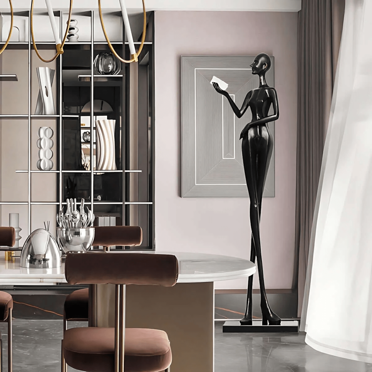 Elegant Lady Sculpture Ornaments – Modern Black Figurine for Living Room, Bedroom, and Office Décor