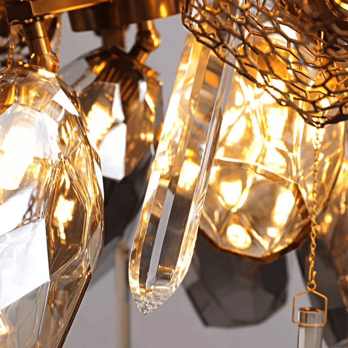 Faceted Art Glass Crystal Chandelier, 23-Light Gold Cluster for Dining & Living Spaces