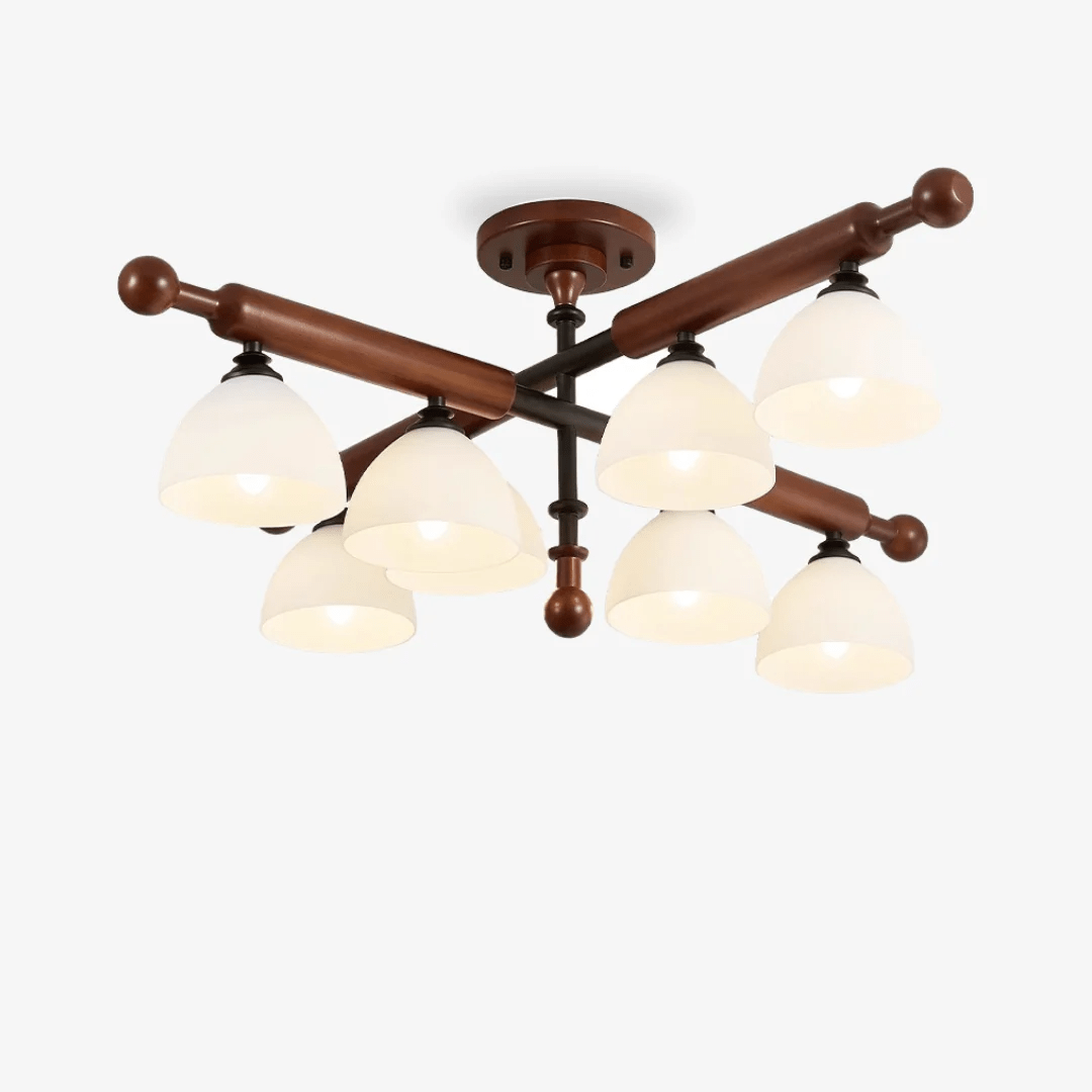 Alder Grove Flush Mount Ceiling Light in Walnut and Frosted Glass