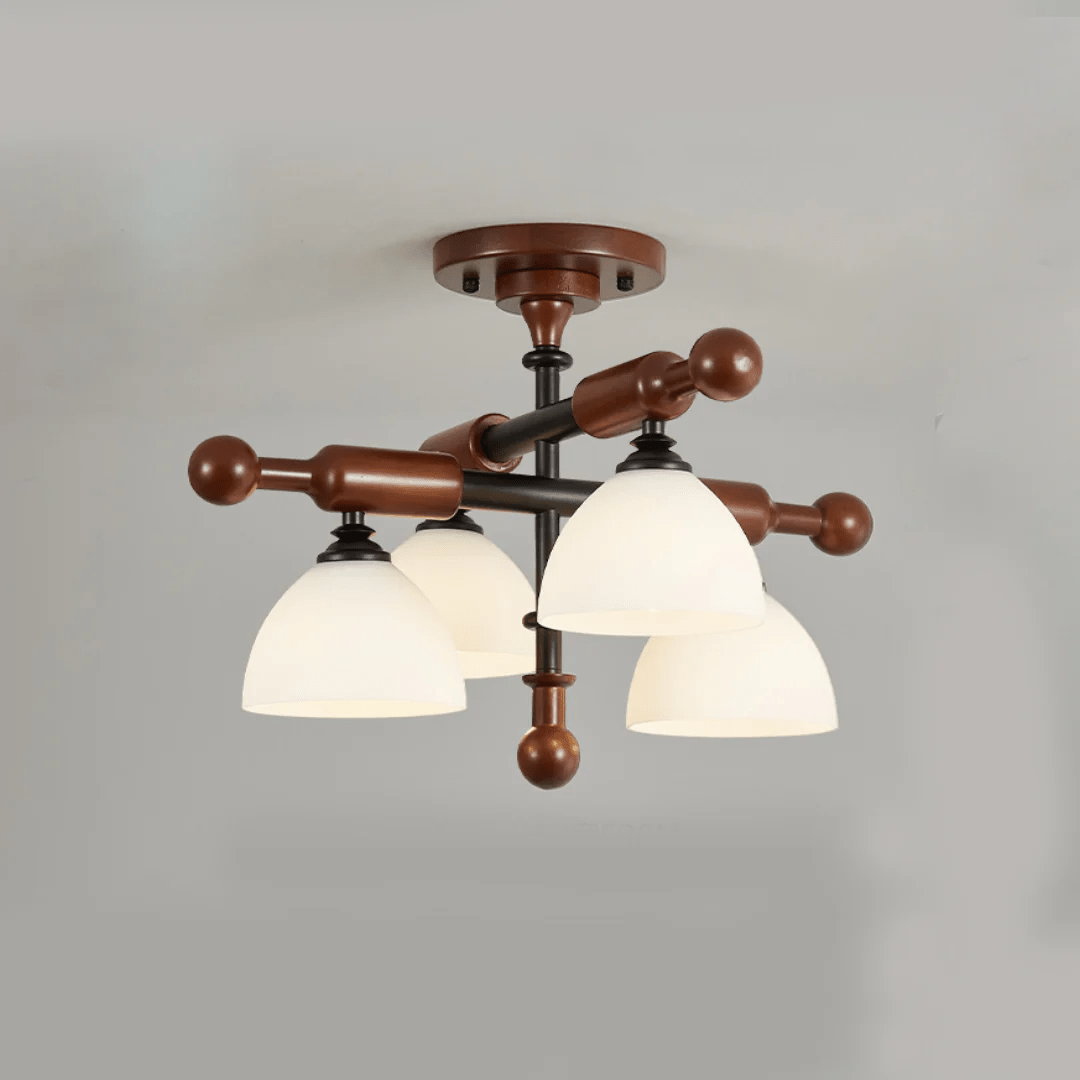 Alder Grove Flush Mount Ceiling Light in Walnut and Frosted Glass
