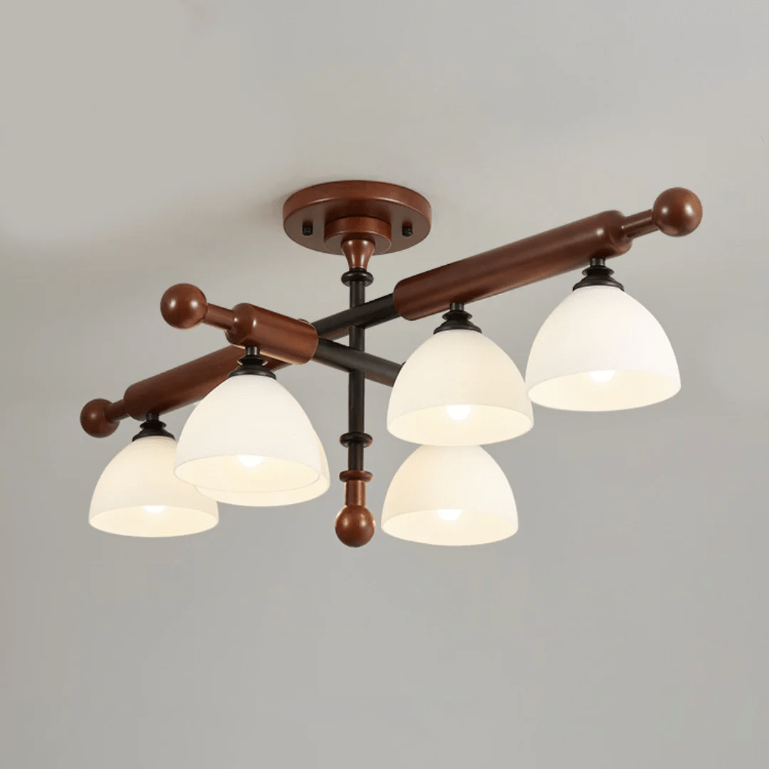 Alder Grove Flush Mount Ceiling Light in Walnut and Frosted Glass