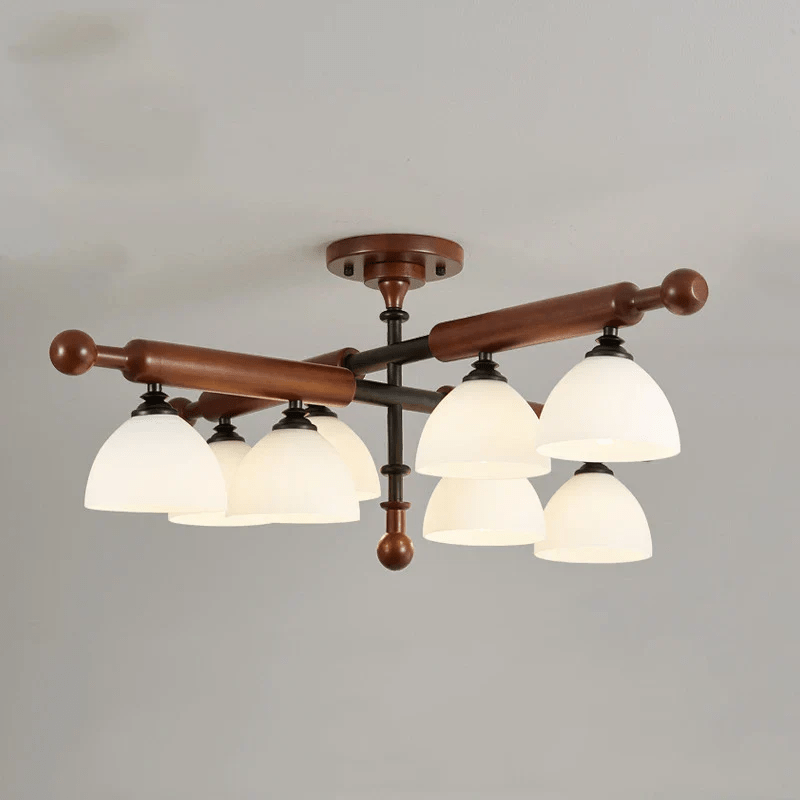 Alder Grove Flush Mount Ceiling Light in Walnut and Frosted Glass