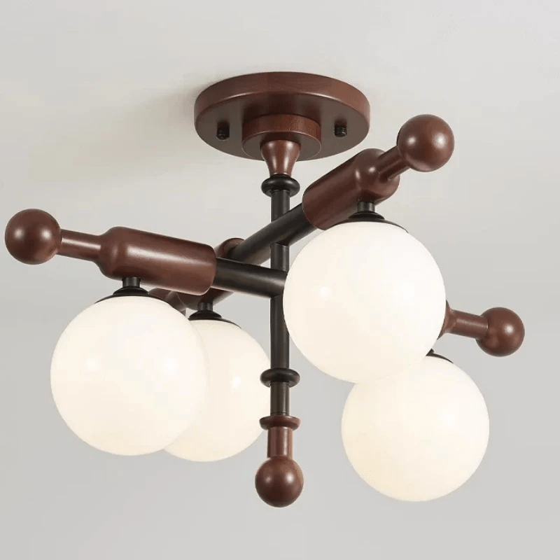 Alder Grove Flush Mount Ceiling Light in Walnut and Frosted Glass