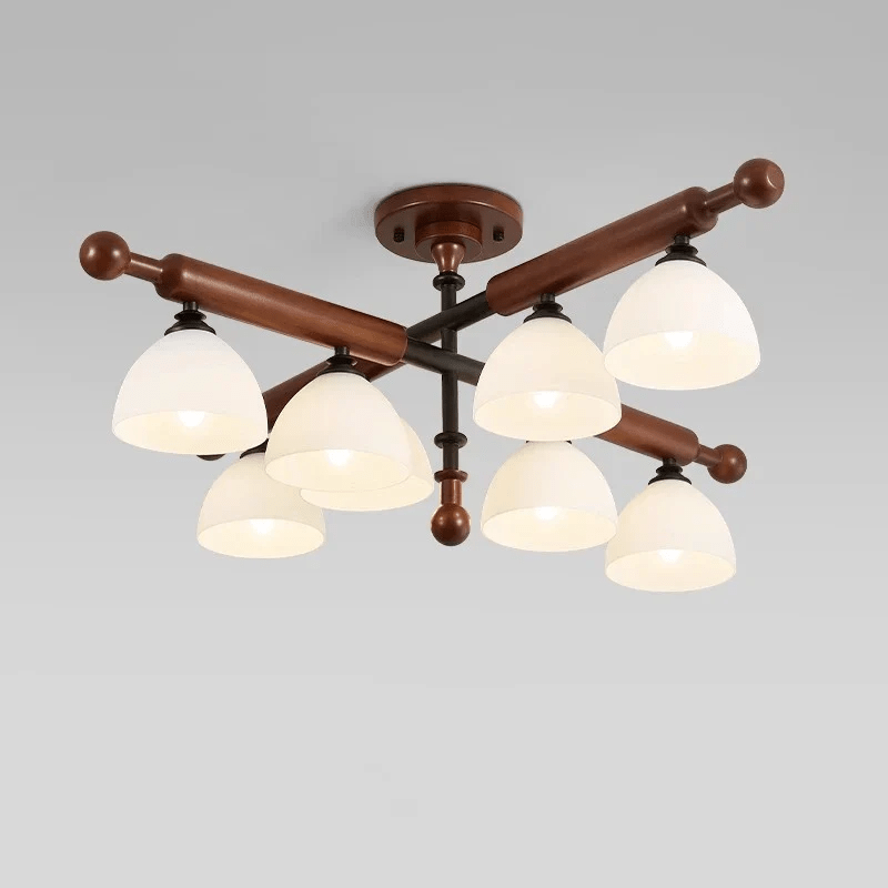 Alder Grove Flush Mount Ceiling Light in Walnut and Frosted Glass