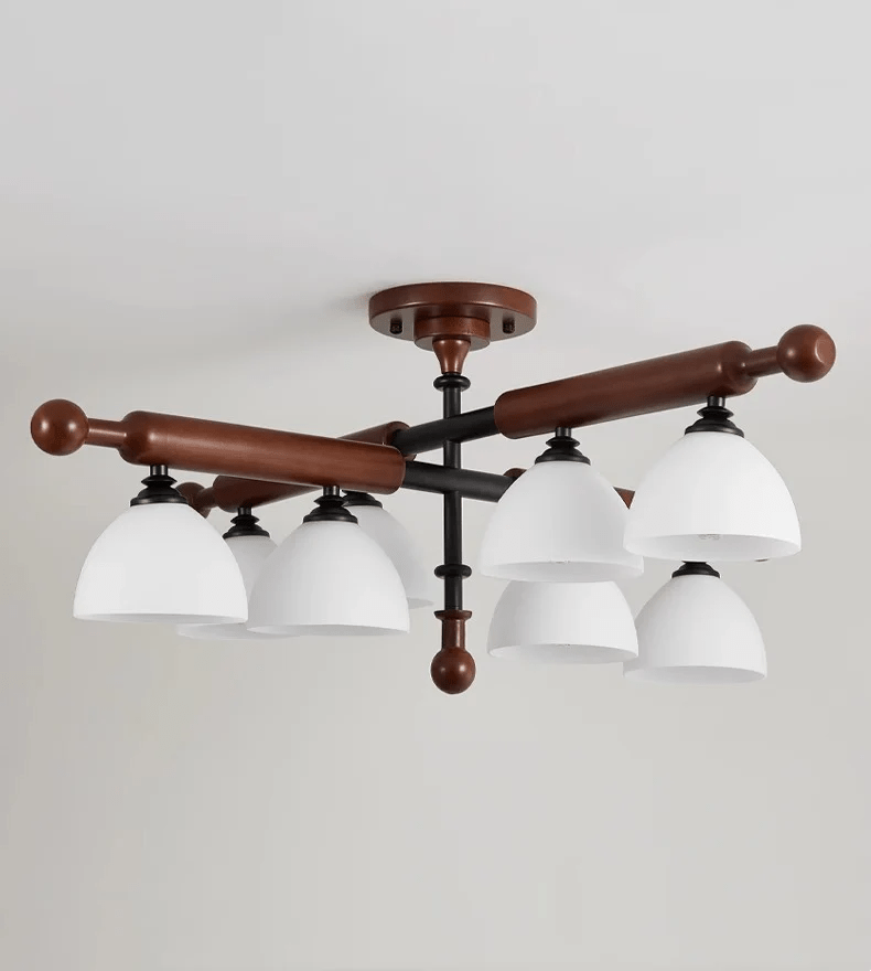 Alder Grove Flush Mount Ceiling Light in Walnut and Frosted Glass