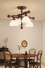 Alder Grove Flush Mount Ceiling Light in Walnut and Frosted Glass