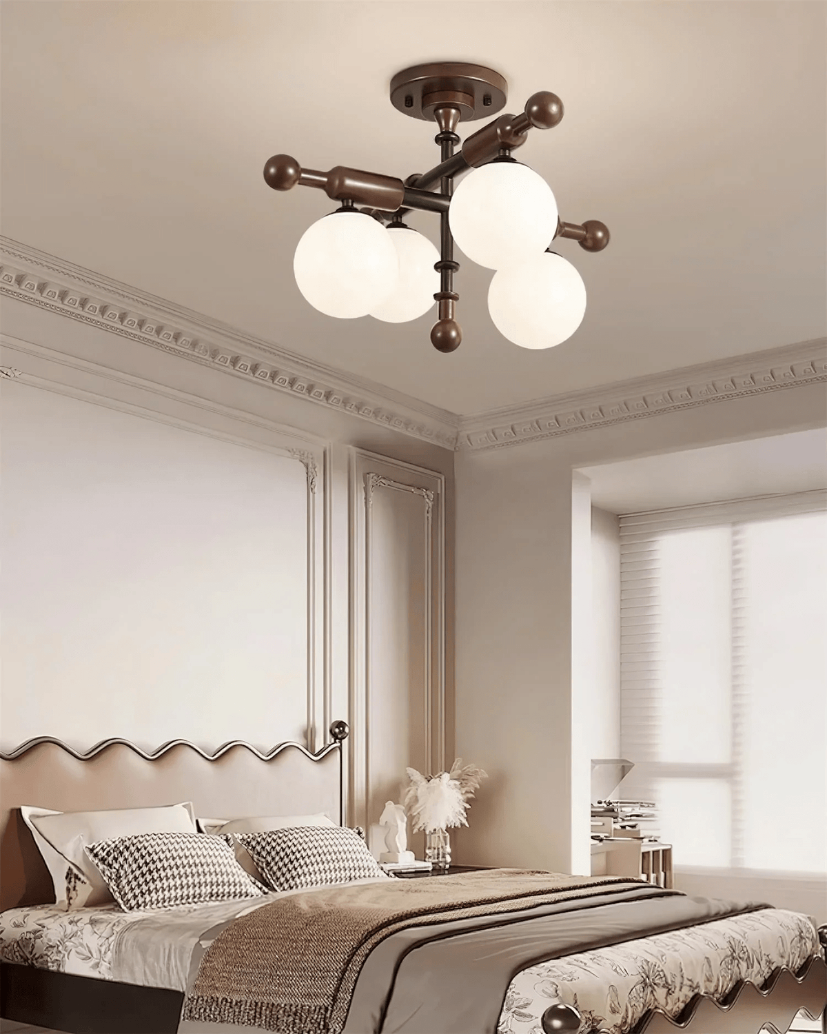 Alder Grove Flush Mount Ceiling Light in Walnut and Frosted Glass