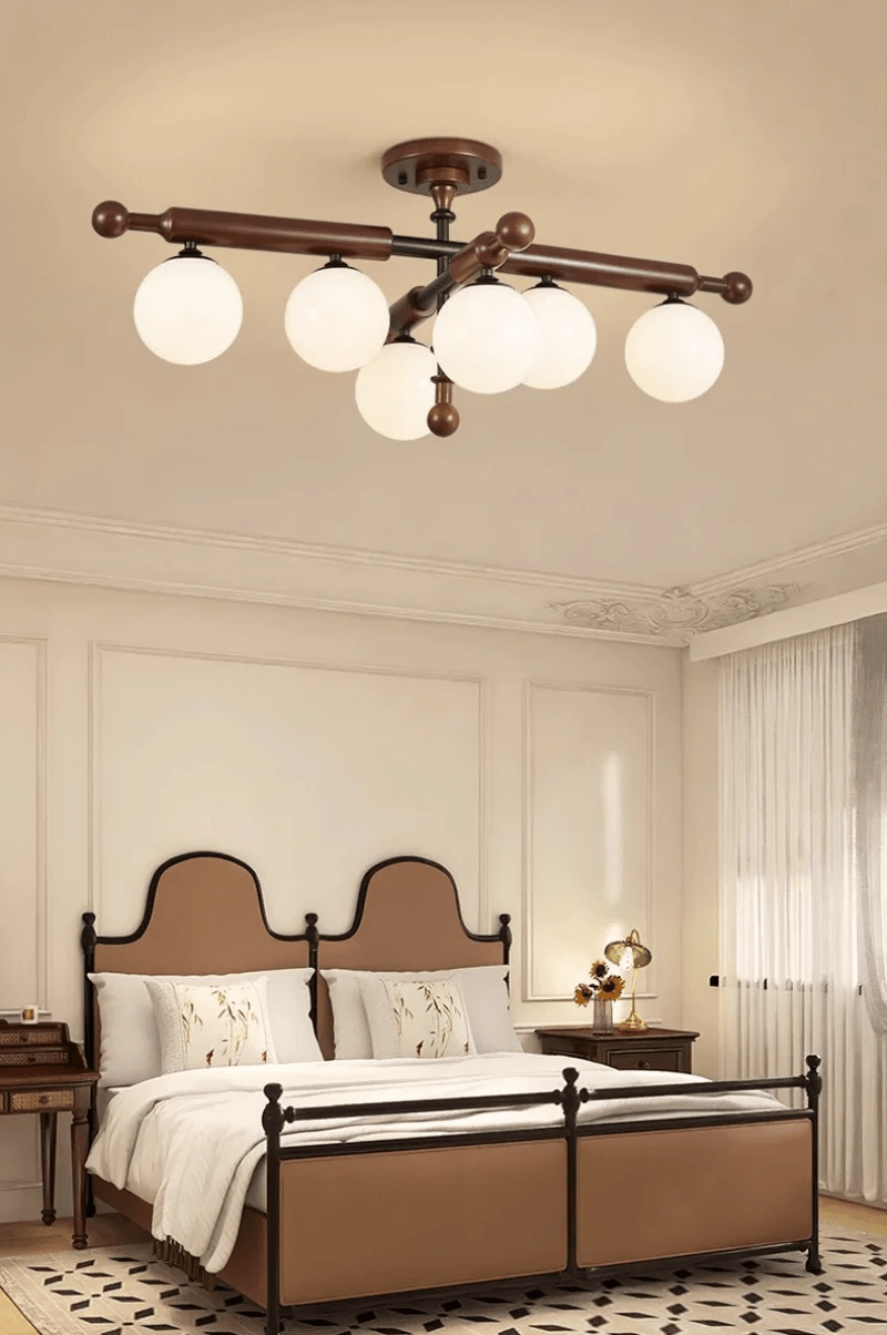 Alder Grove Flush Mount Ceiling Light in Walnut and Frosted Glass
