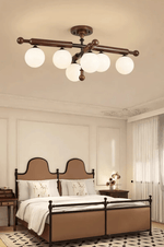 Alder Grove Flush Mount Ceiling Light in Walnut and Frosted Glass