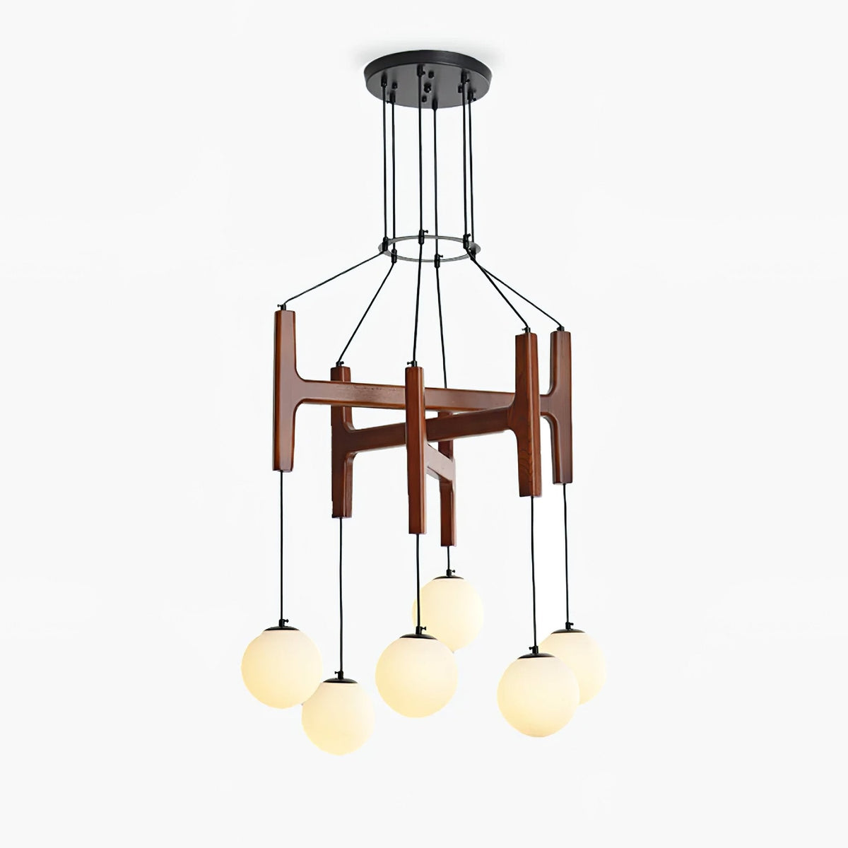 Lunna Orb Chandelier – Modern Wood and Glass Pendant Light