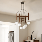 Lunna Orb Chandelier – Modern Wood and Glass Pendant Light