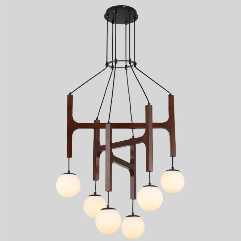 Lunna Orb Chandelier – Modern Wood and Glass Pendant Light