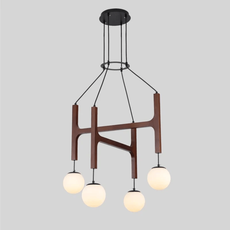 Lunna Orb Chandelier – Modern Wood and Glass Pendant Light